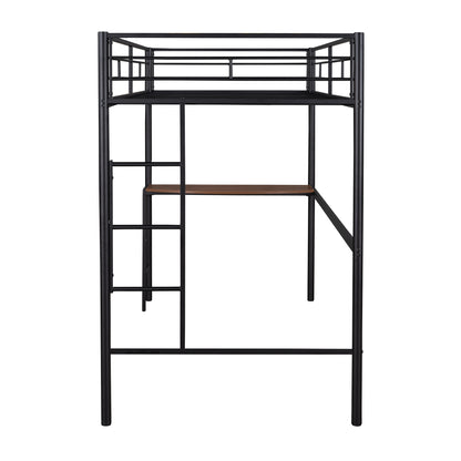 Twin Metal Loft Bed with Desk, Ladder and Guardrails, Loft Bed for Bedroom, Black(OLD SKU : MF195191AAB)