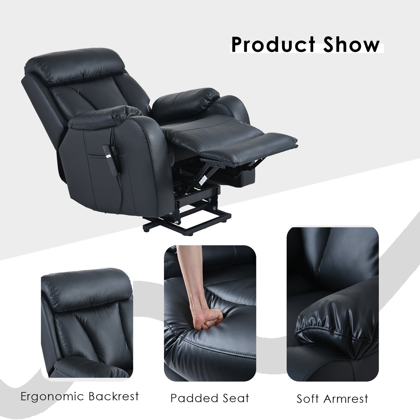 Electric Power Lift Recliner Chair for Elderly, PU Recliner Chair for Seniors, Home Theater Seating,Living Room Chair,Side Pocket, Remote Control (Black PU)