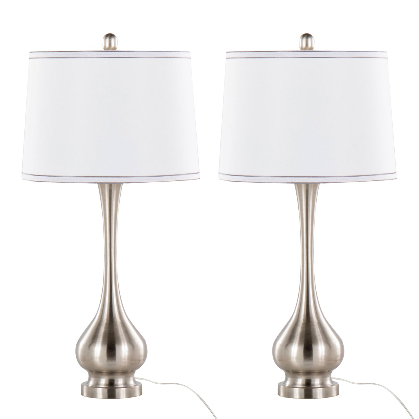 Cairo 28.75" Contemporary Metal Table Lamp in Brushed Nickel and White Linen Shade with Silver Trim from Grandview Gallery by LumiSource - Set of 2