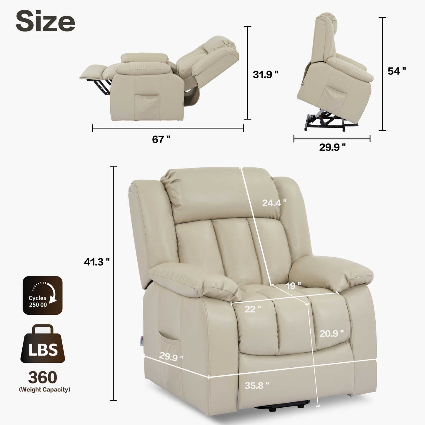 Lehboson Lift Recliner Chair, Electric Power Lift Recliner Chair for Elderly, (Beige)