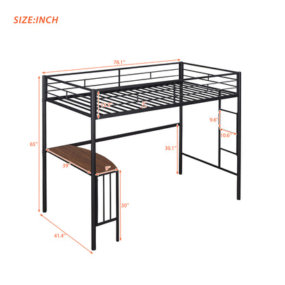 Twin Metal Loft Bed with Desk, Ladder and Guardrails, Loft Bed for Bedroom, Black(OLD SKU : MF195191AAB)