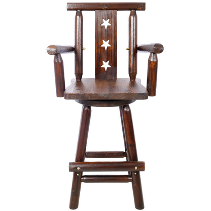 Rustic Bar Stool - Fir Wood Construction, Chair withDecorative Star Backrest, Footrest,Wide Armrest, Rustic Kitchen Stool, Tall Bistro Chair for Dining Room, Restaurant, Pub, 4-Foot,brown color