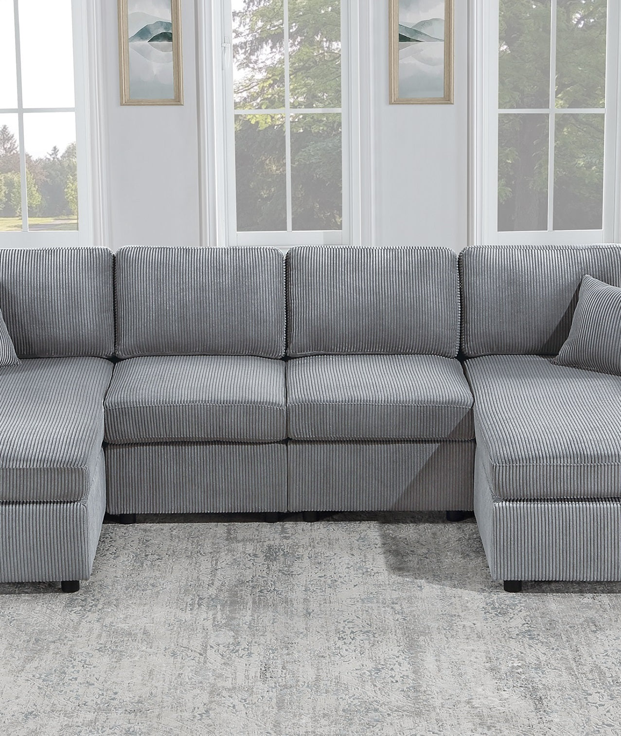 Stunning Modern Fog Color 2pc Sectional Set Corduroy Couch LAF And RAF Chaise Armless Loveseat Living Room Furniture