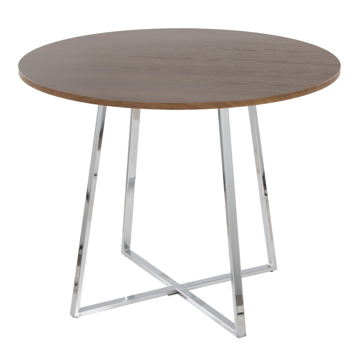 Cosmo Canary Contemporary Dining Table in Chrome Metal and Walnut Wood by LumiSource