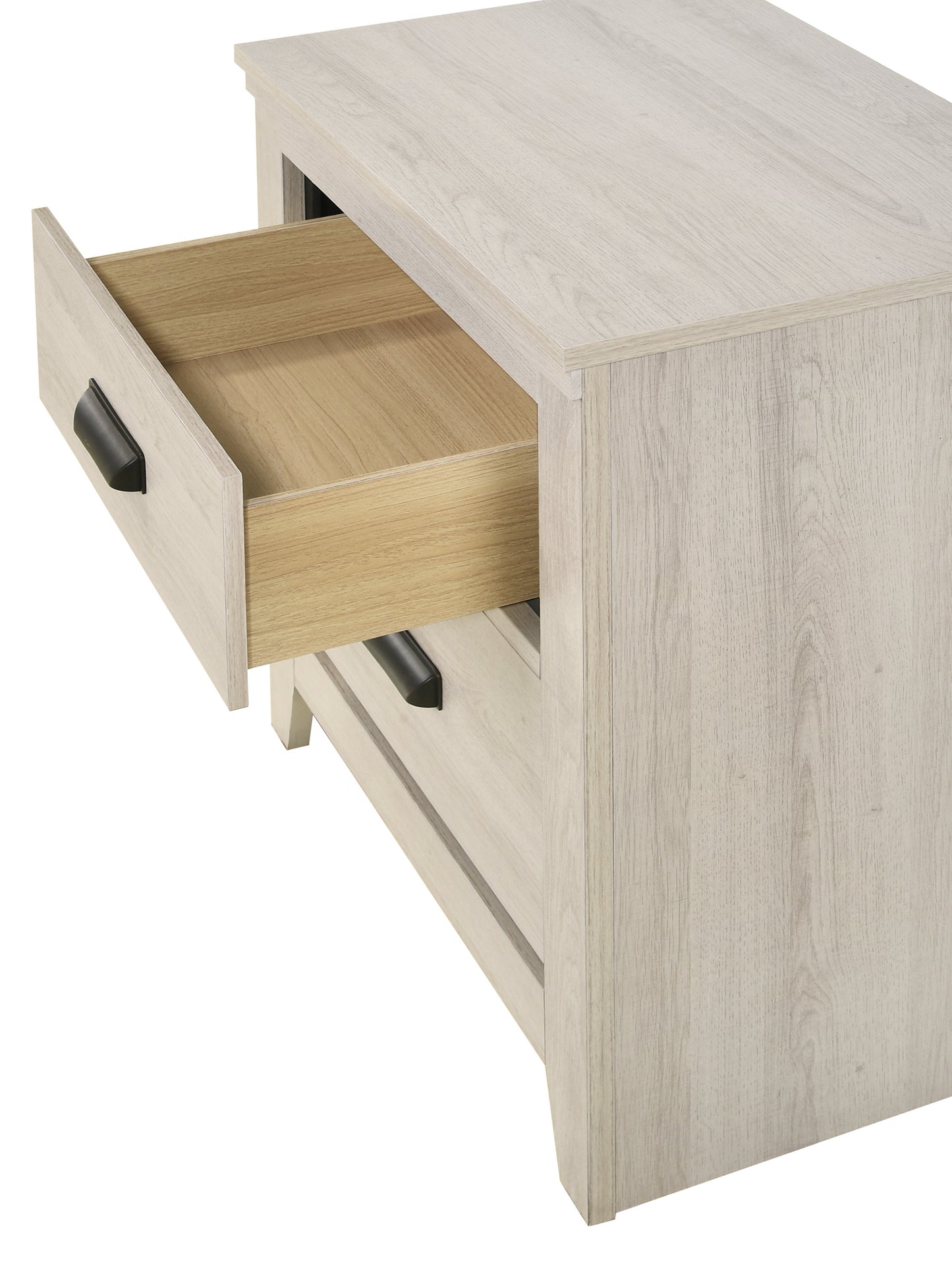 Contemporary 2-Drawer Nightstand End Table Beige White Finish Two Storage Drawers Bedroom Furniture
