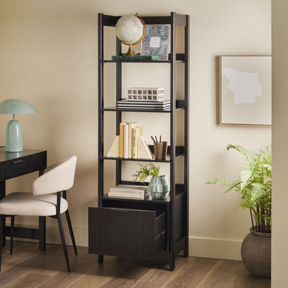 Transitional Narrow Bookshelf with Drawer on Bottom - Black