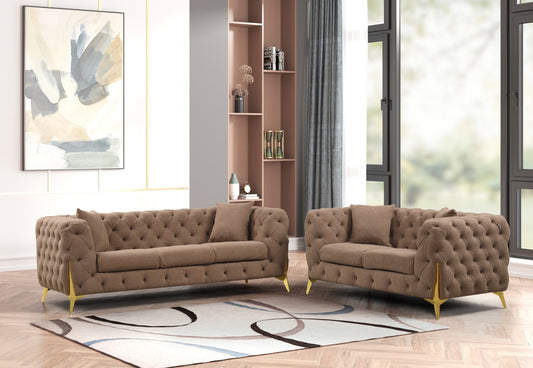 Contempo 2Pc Modern Buckle Fabric Living Room Set  Made with Wood in Brown