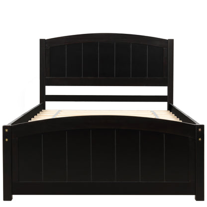 Wood Platform Bed with Headboard,Footboard and Wood Slat Support, Espresso