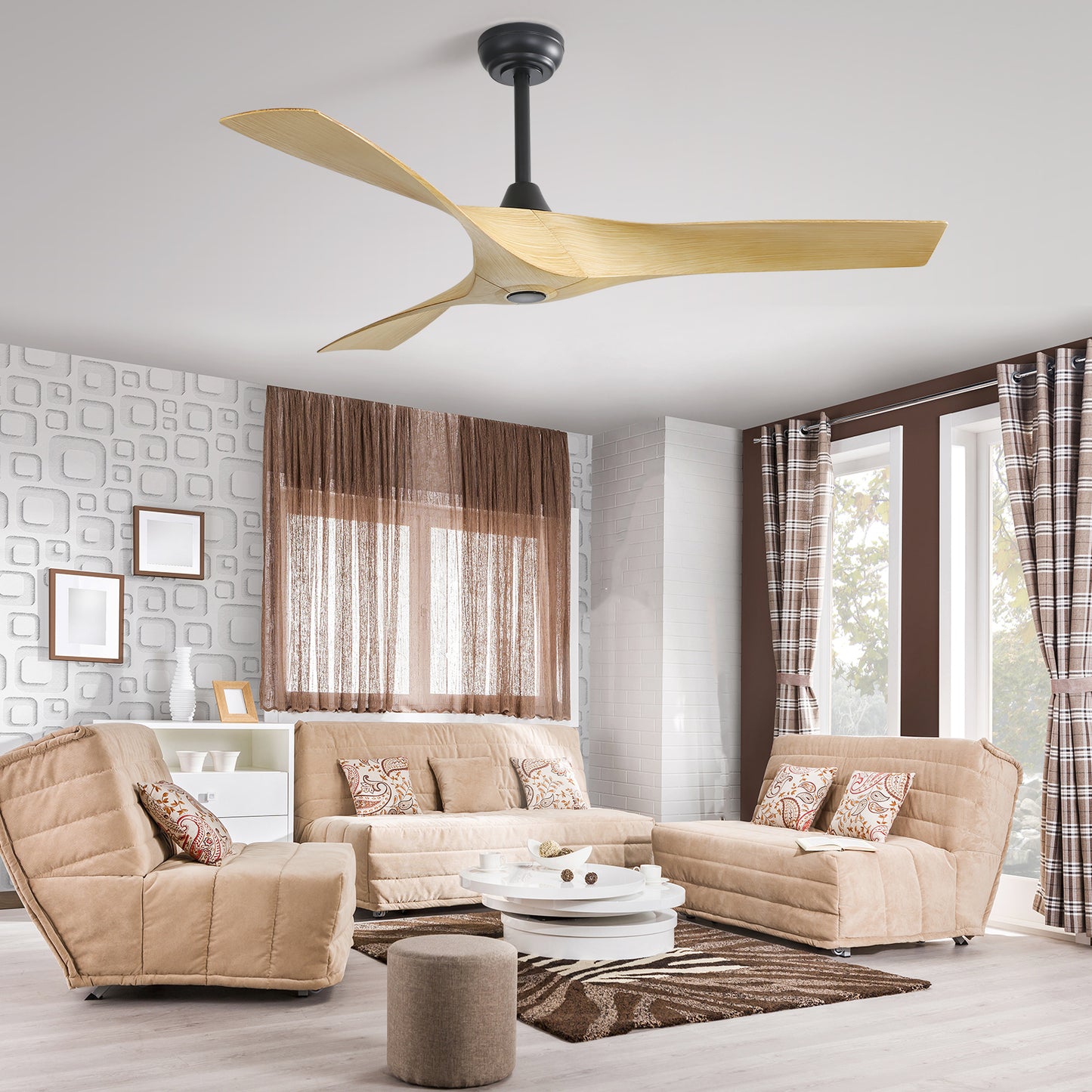 52 Inch Modern Ceiling Fan With 3 ABS Blades Remote Control Reversible DC Motor Without Light For Living Room