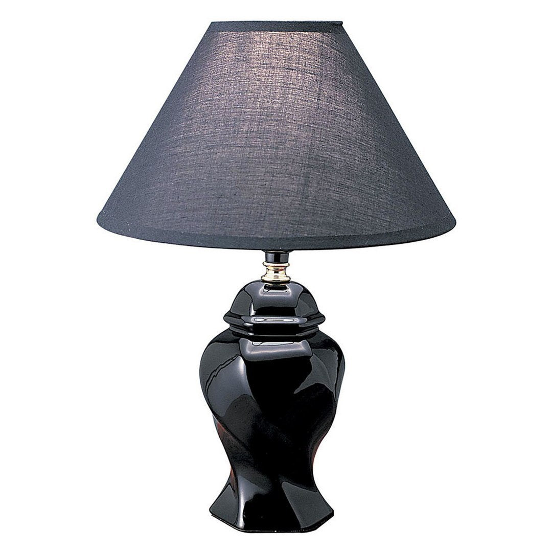 13" Tall Ceramic Table Lamp, Urn-Shaped with Black finish, Linen Shade