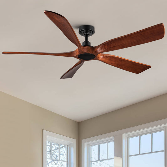 60 in. Farmhouse Walnut Wood Ceiling Fan with Remote Control,without Light