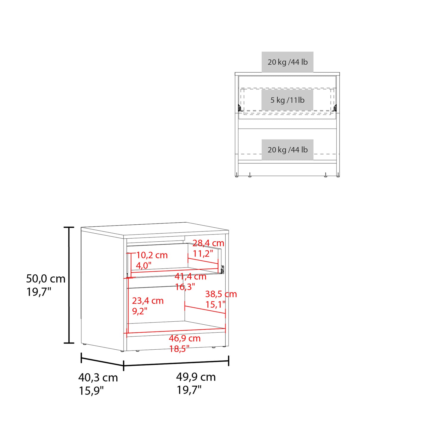 Solomon Nightstand with a Drawer, Natural Oak and Matt Grey