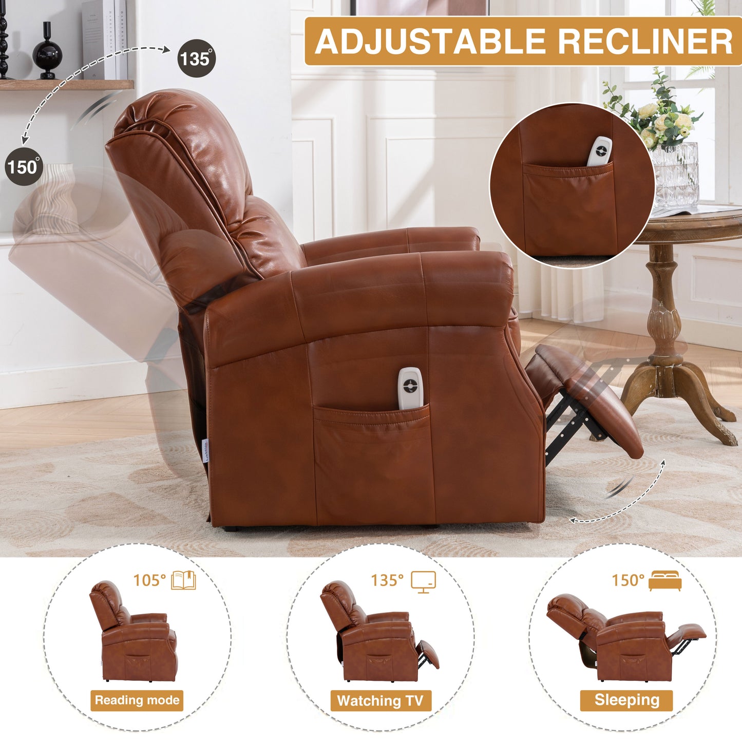 Lehboson Lift Recliner Chair, Electric Power Lift Recliner Chair for Elderly, (Caramel)