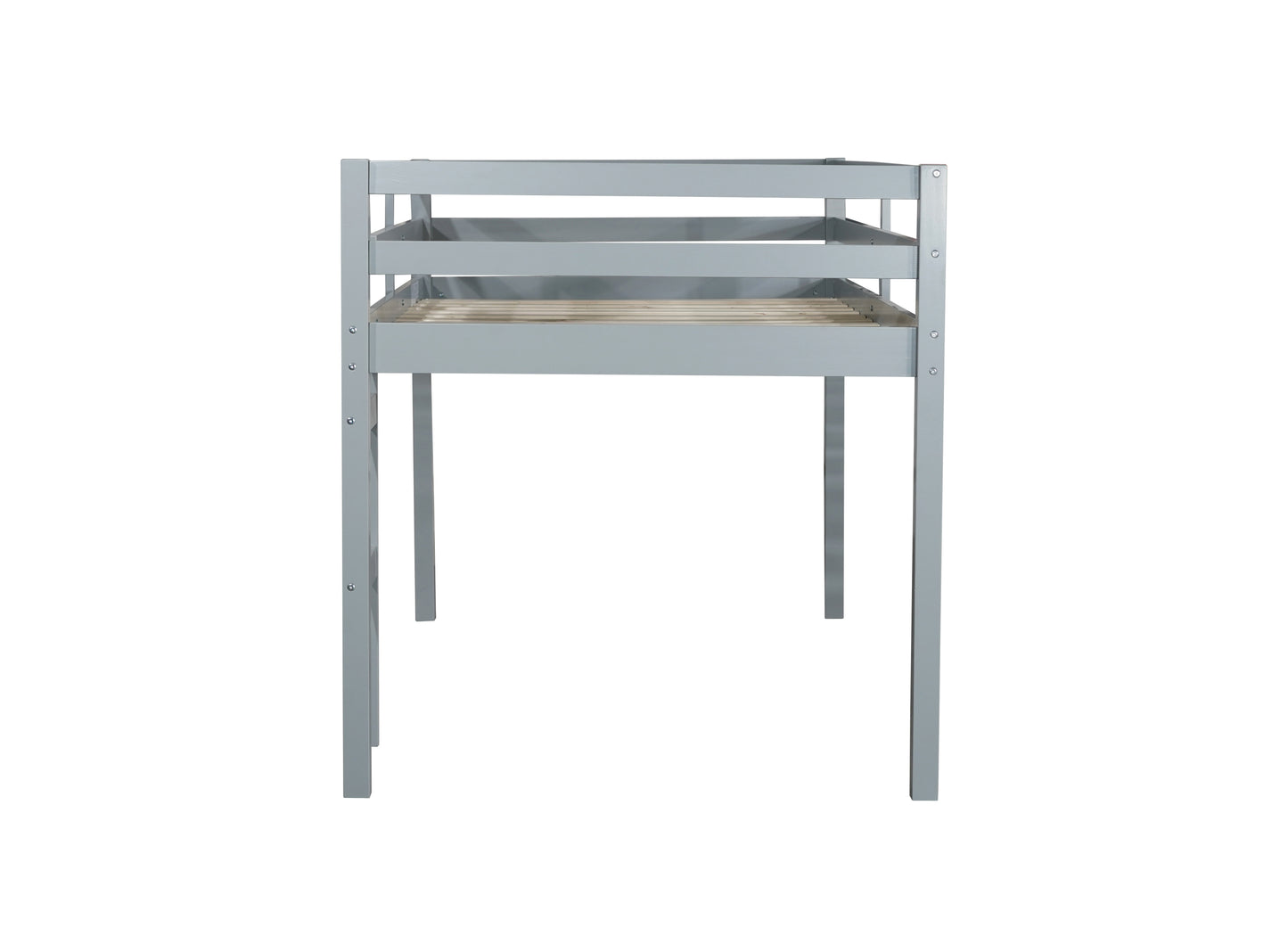 Solid Wooden, Rubber Wooden Twin Loft Bed with Ladder, Bed Platform of Strengthened Slats , Grey