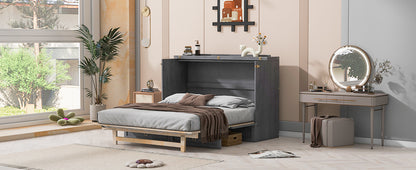 Queen Murphy Bed with Large Drawers,Gray