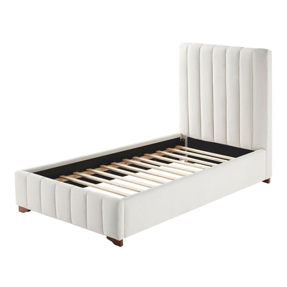 Twin Size Modern Design Bed Frame Upholstered Queen Bed Frame Platform with Headboard Fabric Headboard Wooden Slats Support, No Box Spring Needed,Mattress Foundation,White