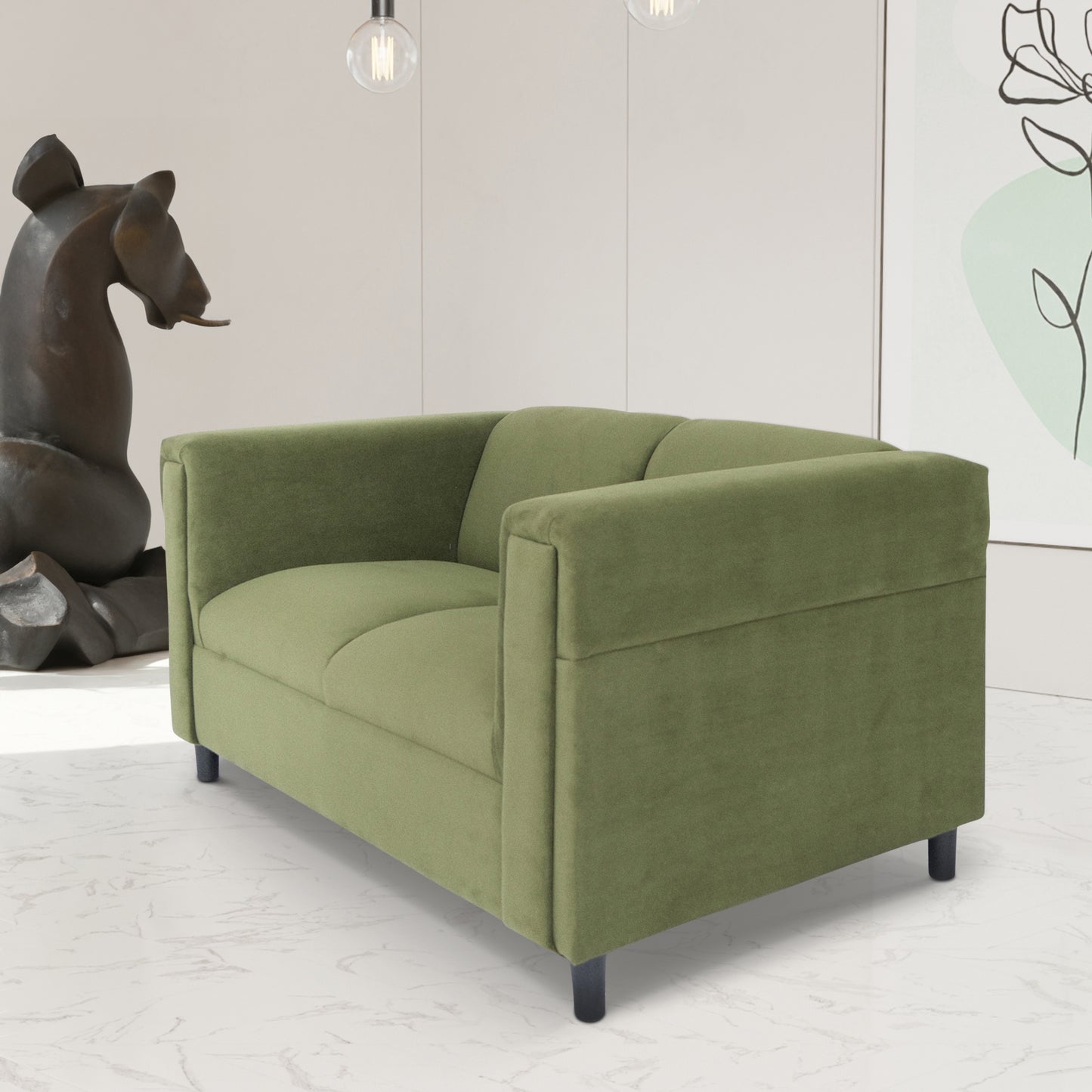 Green Suede Loveseat Sofa for Living Room, Modern Décor Love Seat Mini Small Couches for Small Spaces and Bedroom with Solid Wood Frame