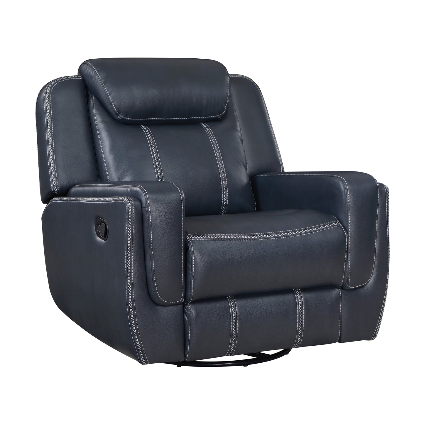 Modern Living Room Furniture 3pc Reclining Sofa Set Blue Breathable Faux Leather Upholstery Sofa Loveseat Swivel Reclining Chair, Cup Holders, Power outlets, USB Ports