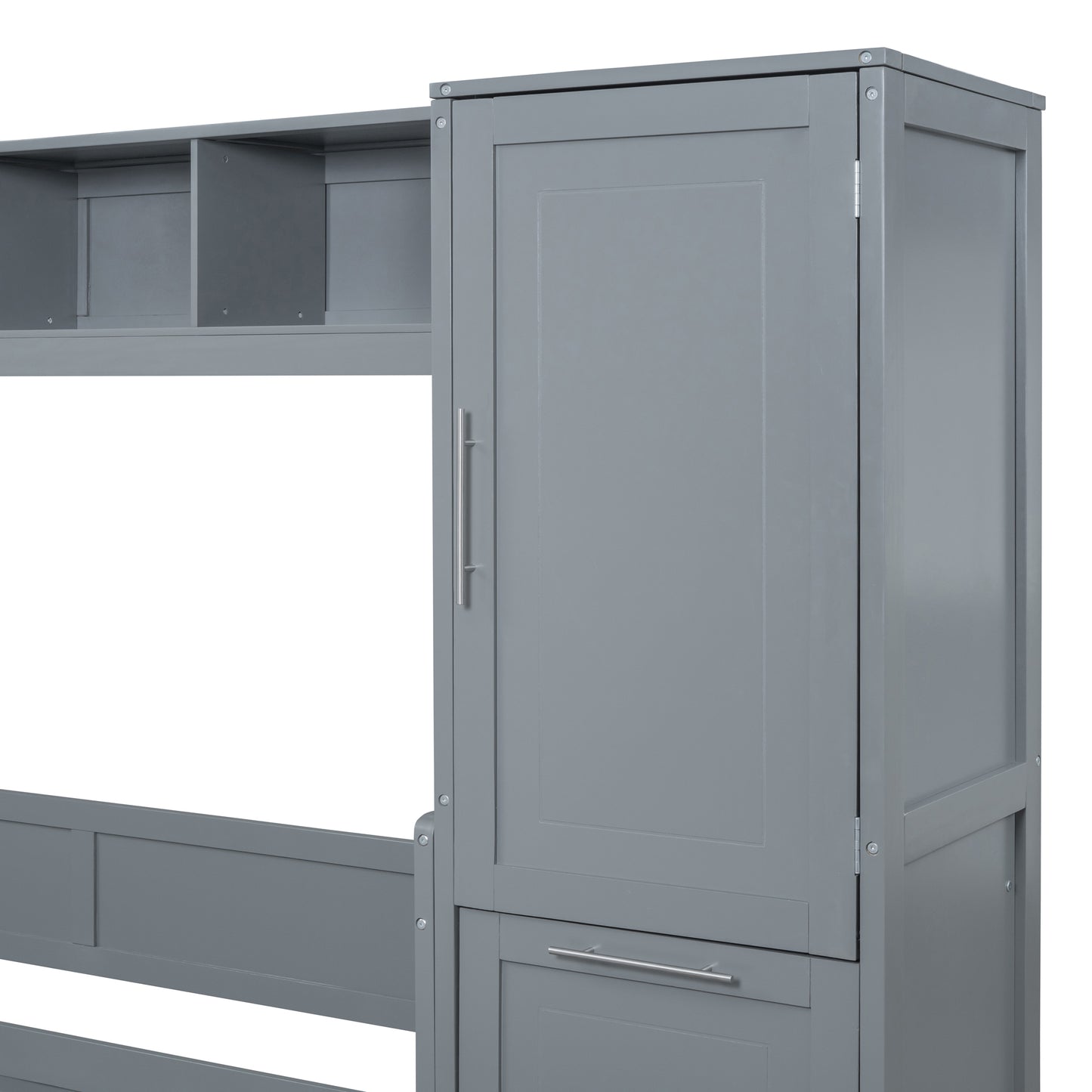 Queen Size Murphy Bed Wall Bed with Closet and Drawers,Gray