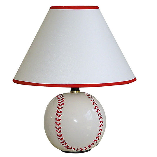 12' Tall Ceramic Table Lamp, Baseball Shaped, Linen Shade