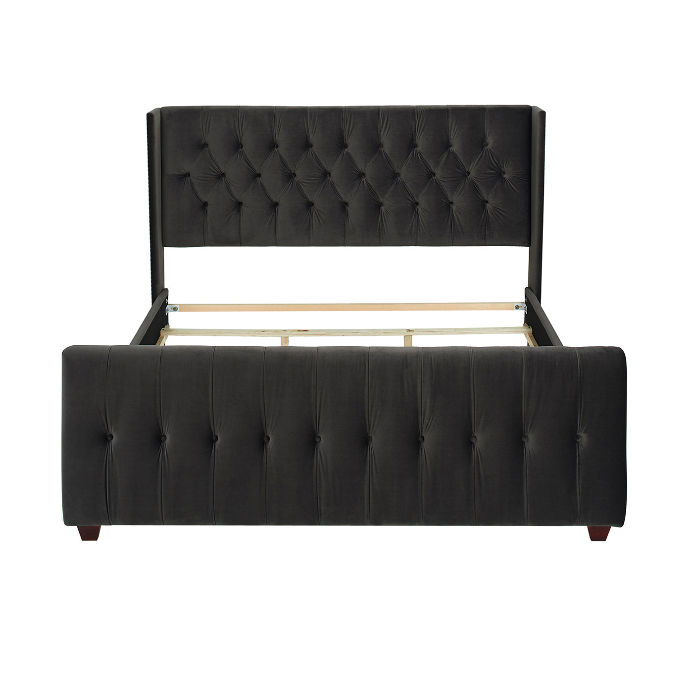 David Tufted Wingback King Bed, Dark Charcoal Grey Velvet