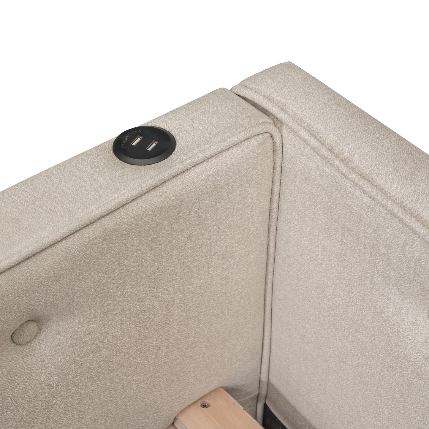 Full Size Upholstered Platform Bed with USB and Twin Size Trundle, Beige