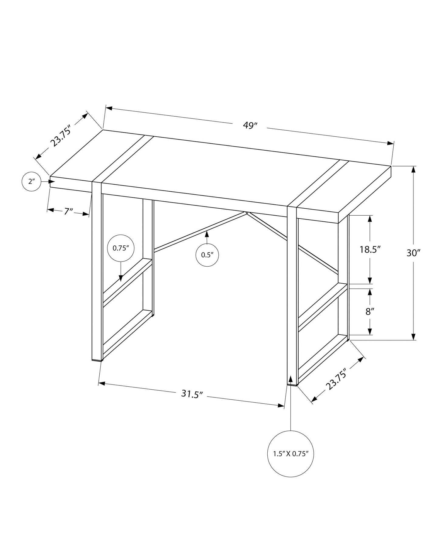 Computer Desk, Home Office, Laptop, 48"l, Work, Black Laminate, Grey Metal, Contemporary, Modern