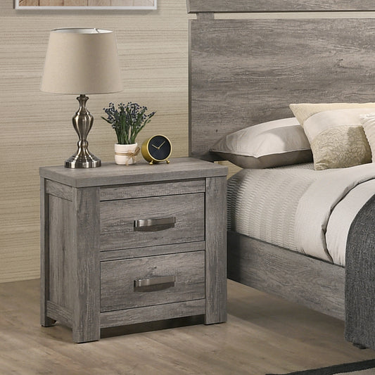 Floren Contemporary Wood Two-Drawer Nightstand, Weathered Gray