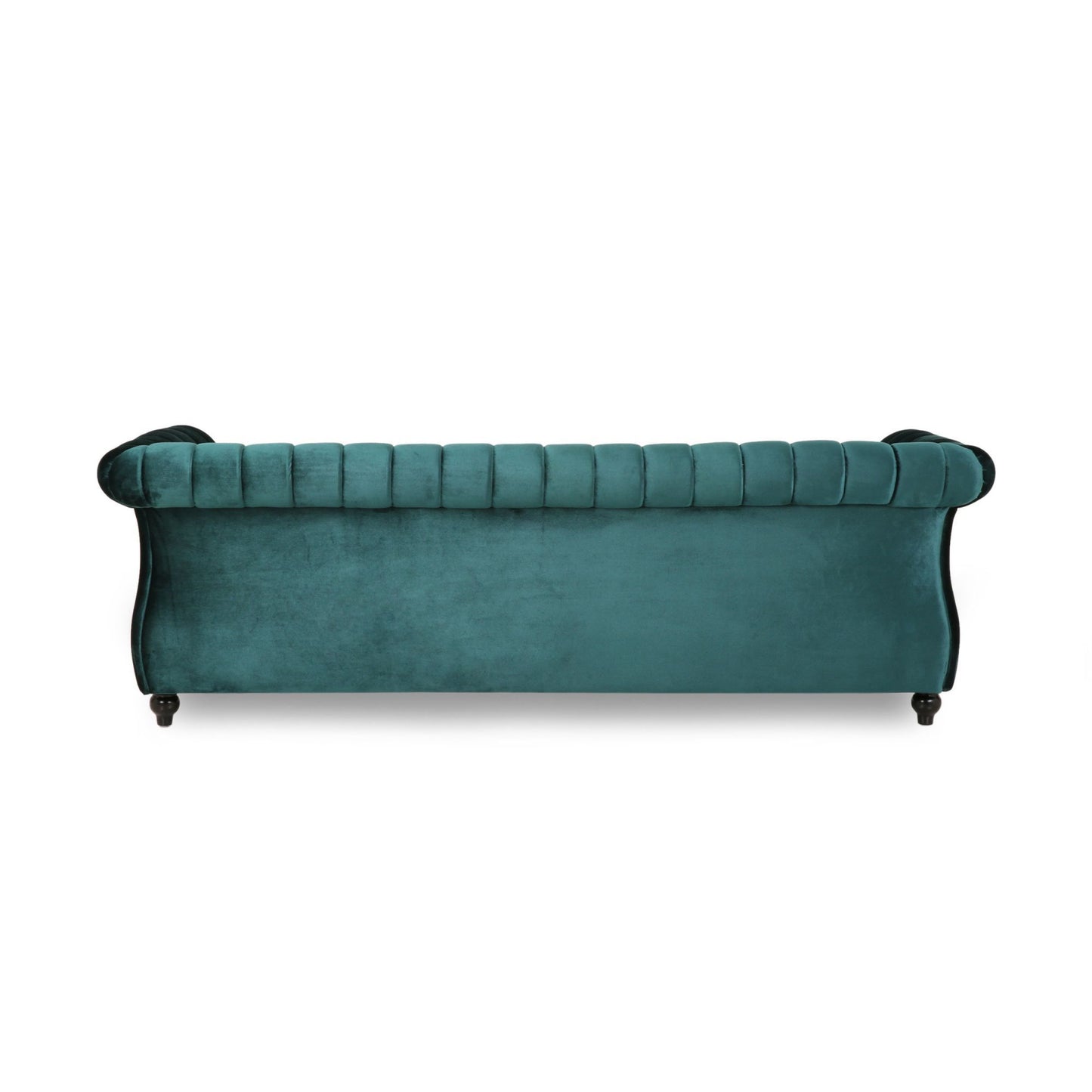 84-Inch Teal 3-Seater Velvet Sofa – Button Tufted with Nailhead Trim, Curved Backrest, and Rolled Arms, Stylish and Elegant Couch for Modern Living Rooms, Durable Upholstery, Luxury Design