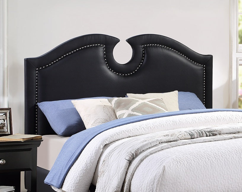 Black Faux Leather Unique Design Headboard 1pc Queen Size Bed Bedroom Furniture Nailhead Upholstered Modern Bedframe