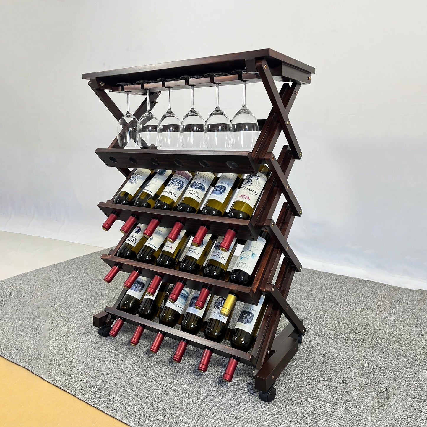 26 Bottles Freestanding wine rack,Wine Storage Rack, Freestanding Display Rack for Kitchen, Pantry, Cellar,walnut