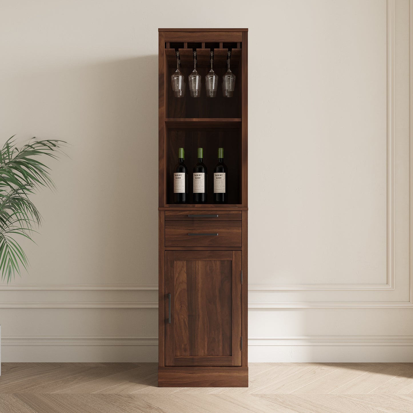 brown walnut color modular wine bar cabinet Buffet Cabinet with Hutch for Dining Room