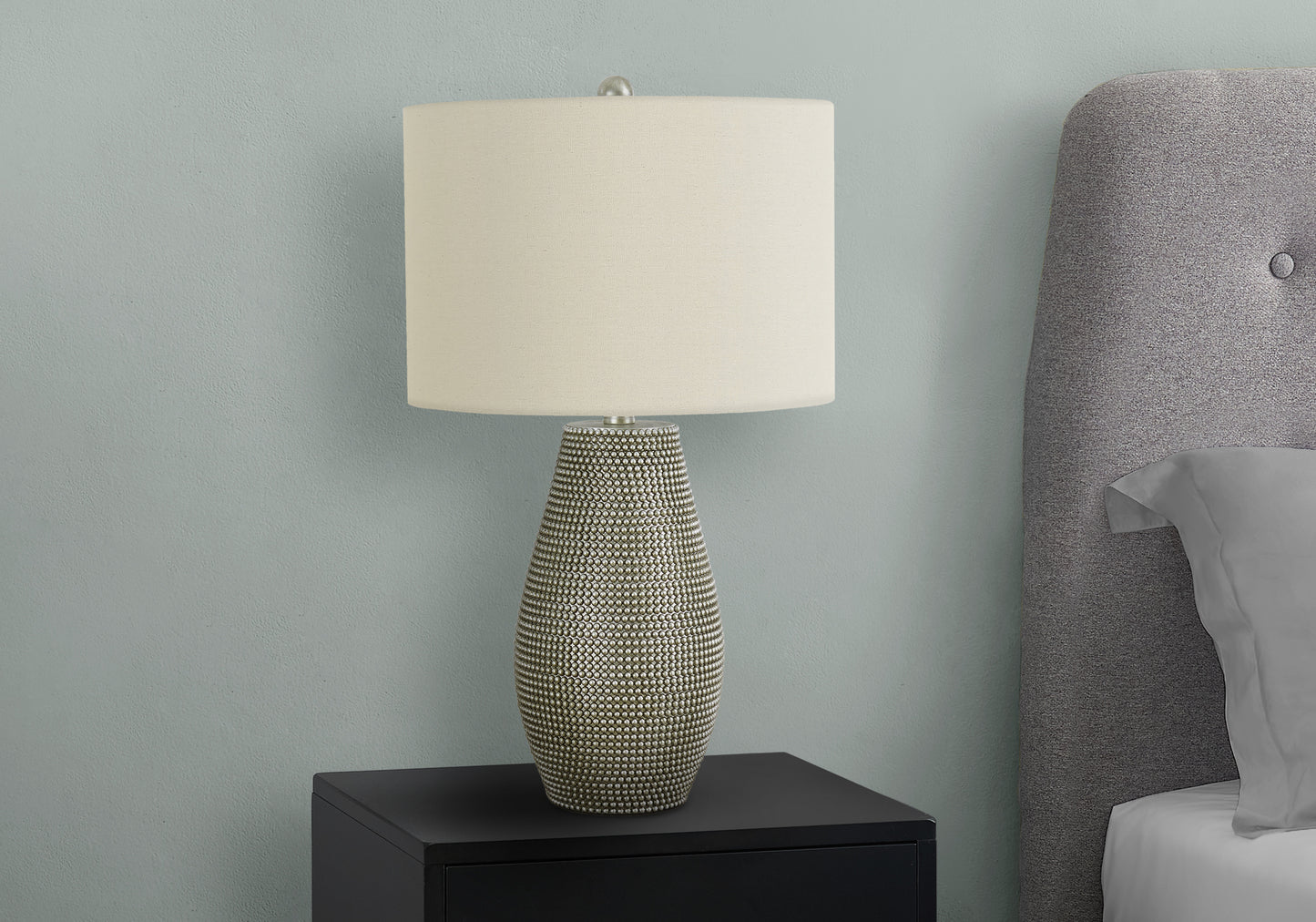 Lighting, 24"h, Table Lamp, Grey Resin, Ivory / Cream Shade, Contemporary