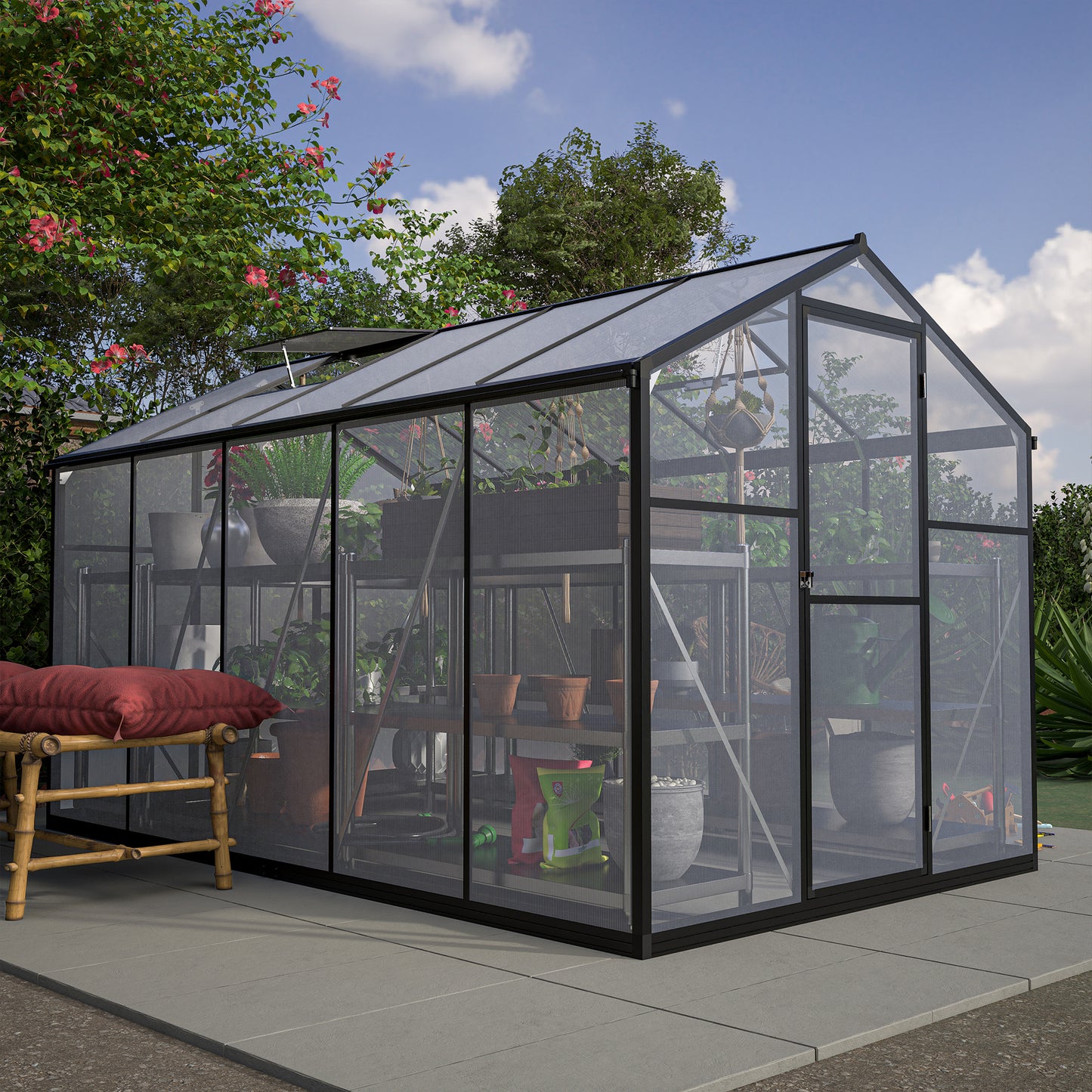 6x10 ft Outdoor Polycarbonate Greenhouse Kit with Aluminum Frame, Walk-in Garden Green House with  Lockable Door & Adjustable Roof Vent, Backyard, Patio