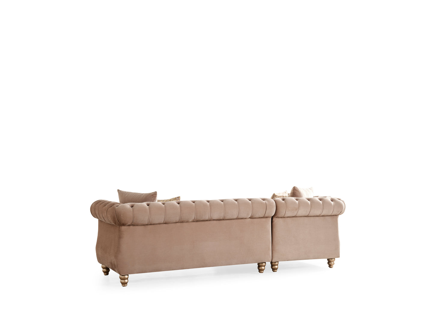 Gold Detailed Tufted Upholstery Sectional made with Wood In Taupe