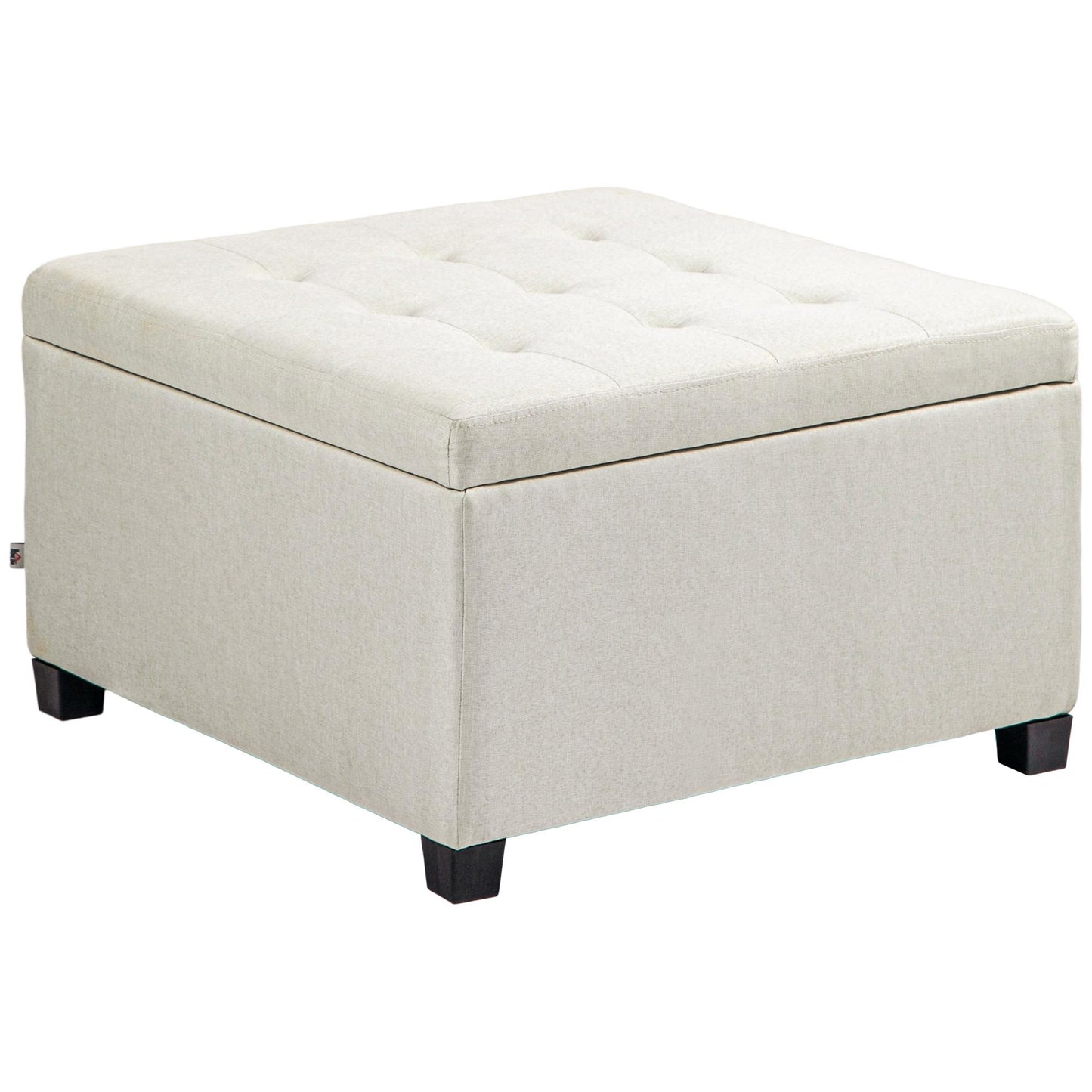 HOMCOM Fabric Tufted Storage Ottoman with Flip Top Seat Lid, Metal Hinge and Stable Eucalyptus Wood Frame for Living Room, Entryway, or Bedroom, Beige
