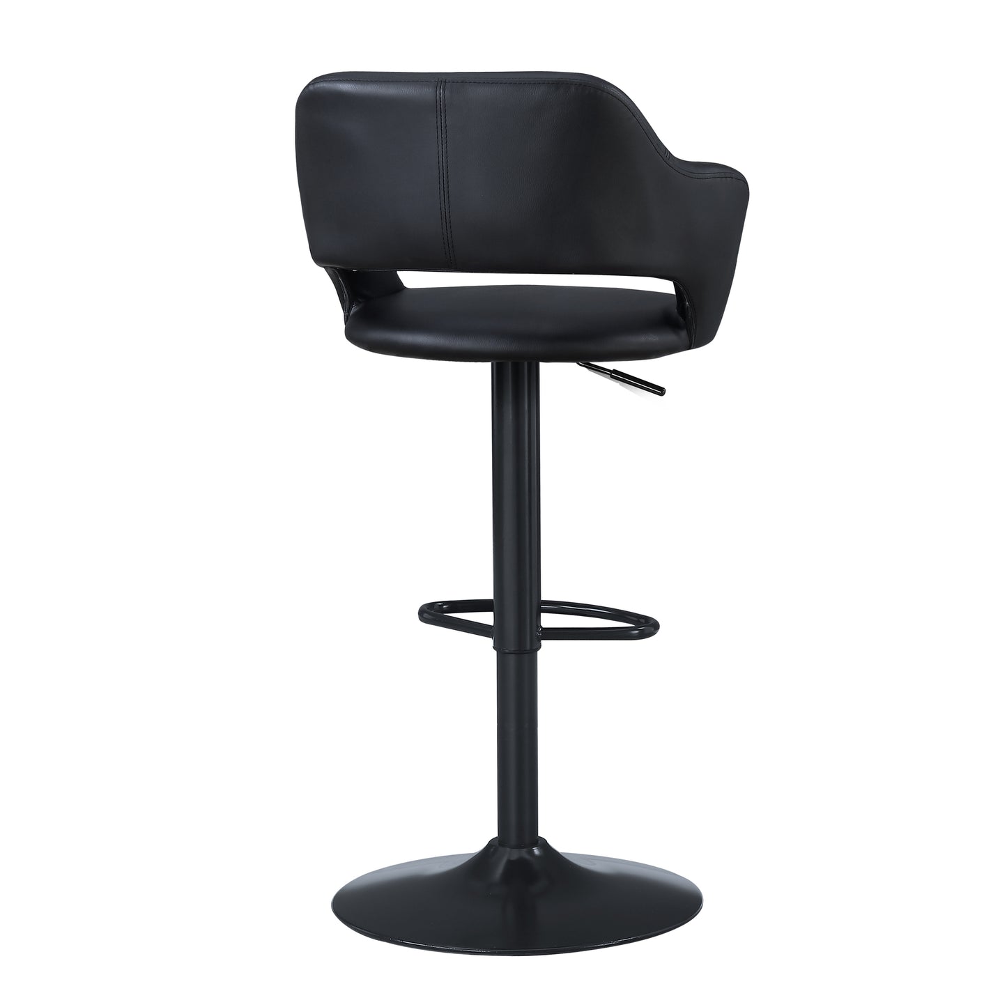 Bar Stool, Swivel, Bar Height, Adjustable, Black Metal, Leather Look, Contemporary, Modern