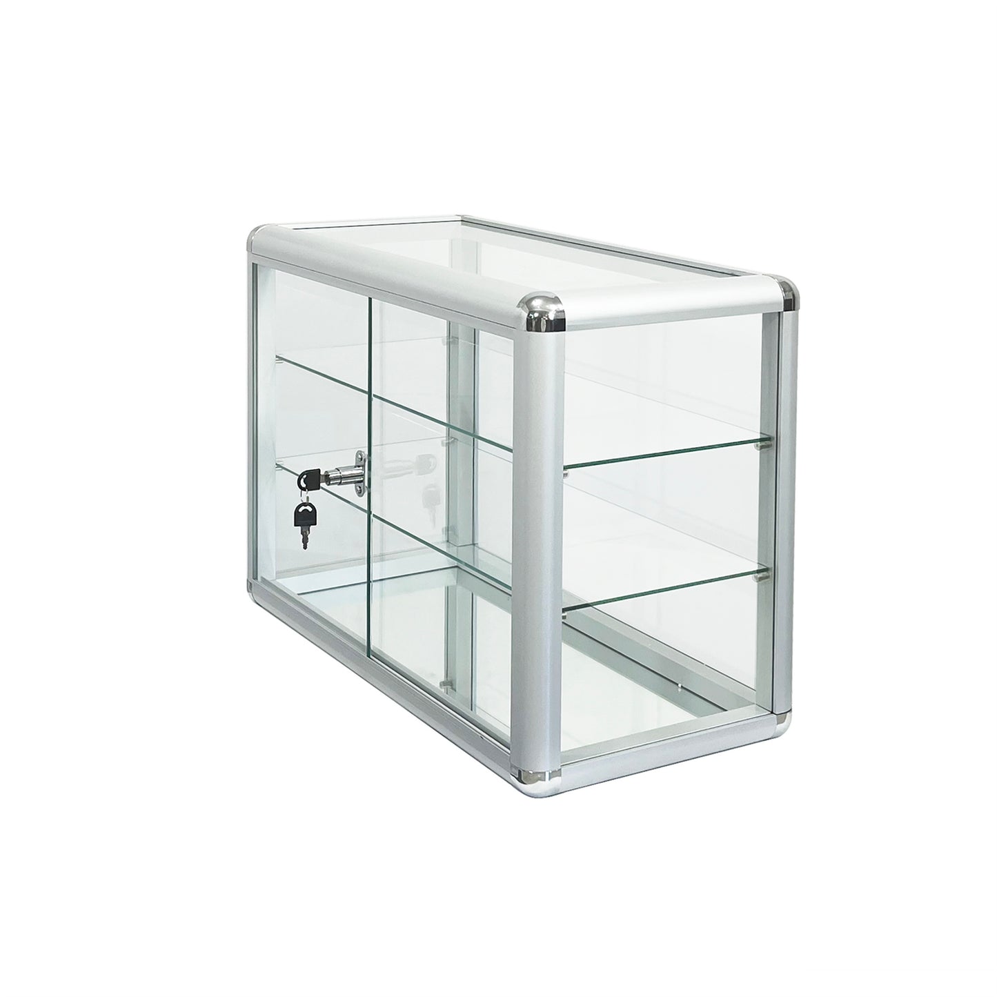 Tempered Glass Counter Top Display Showcase with Sliding Glass Door and Lock,Standard Aluminum Framing with Sliding Glass Door and Lock-display cabinet