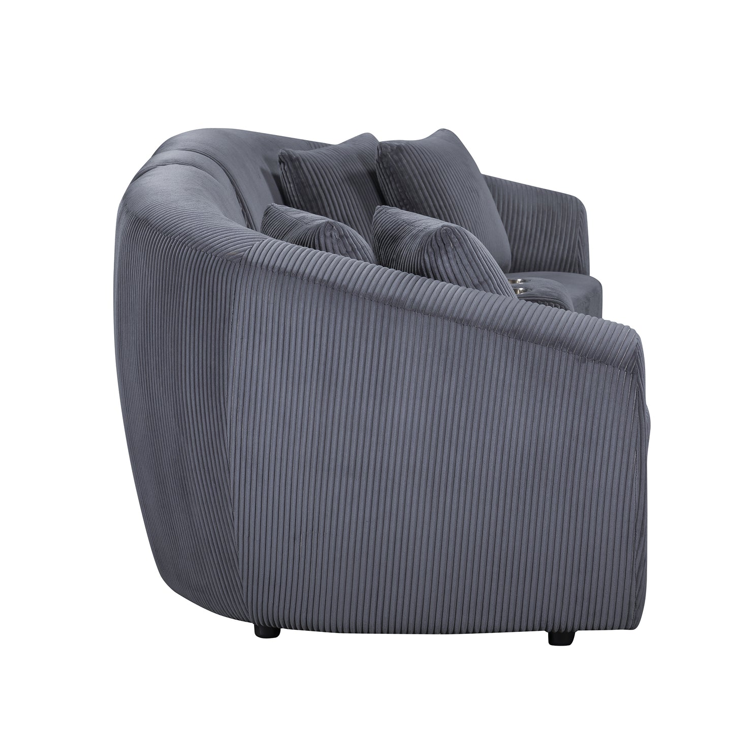 UNITED WE WIN corduroy fabric, two cup holders, storage, oversized two-seat, solid wood frame, high quality sponge filling, curved placement sofa