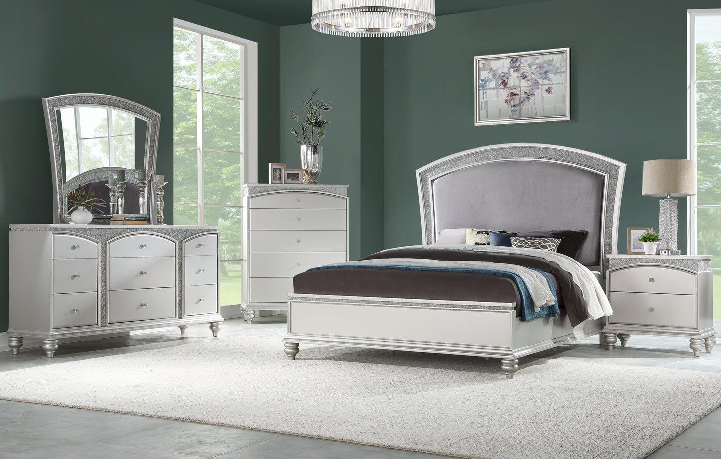 Maverick Fabric & Platinum Finish Queen Bed
