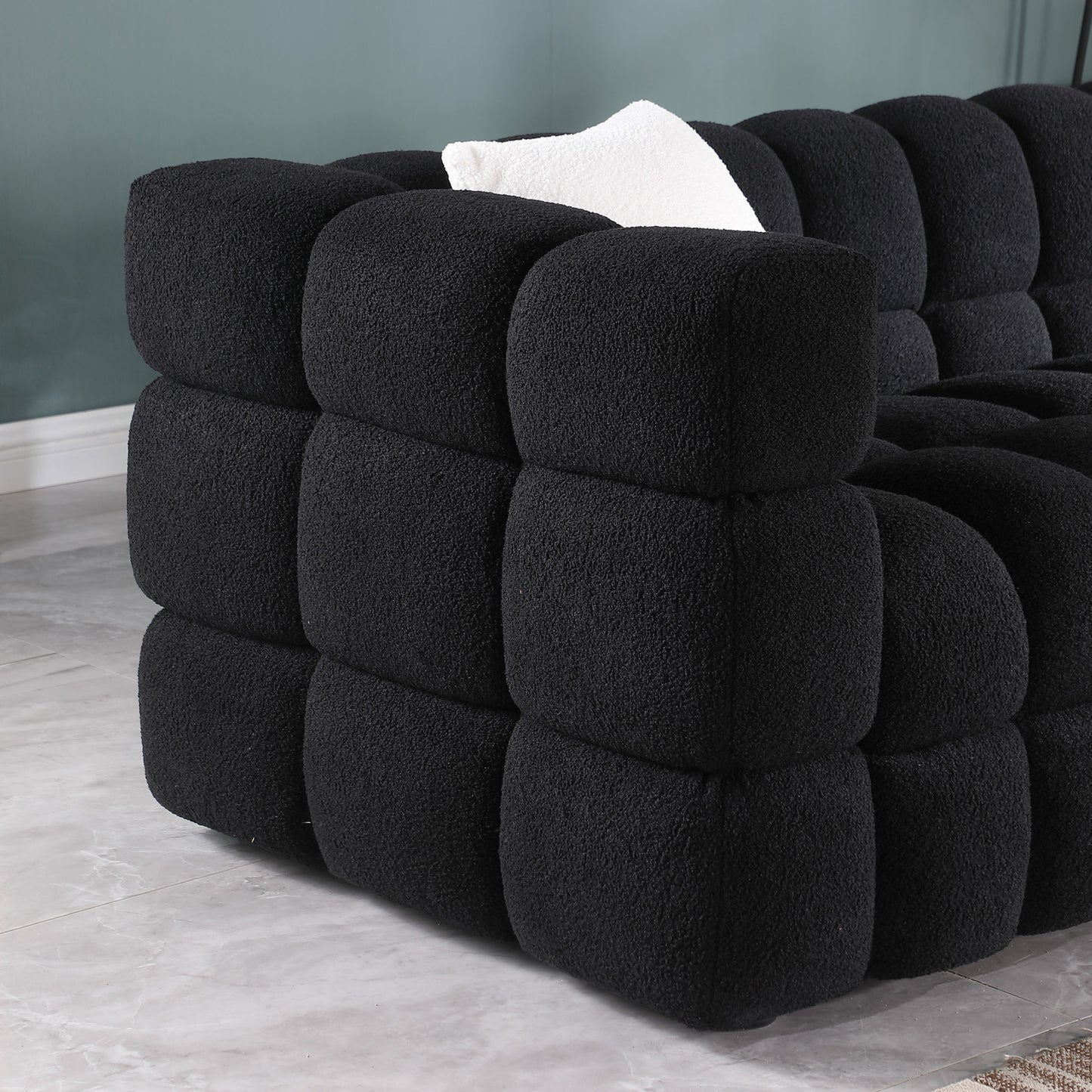 84.3 length ,35.83" deepth ,human body structure for USA people,  marshmallow sofa,boucle sofa ,White color,3 seater