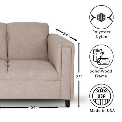 Loveseat Sofa for Living Room, Modern Décor Love Seat Mini Small Couches for Small Spaces and Bedroom with Solid Wood Frame (Toast, Polyester Nylon)