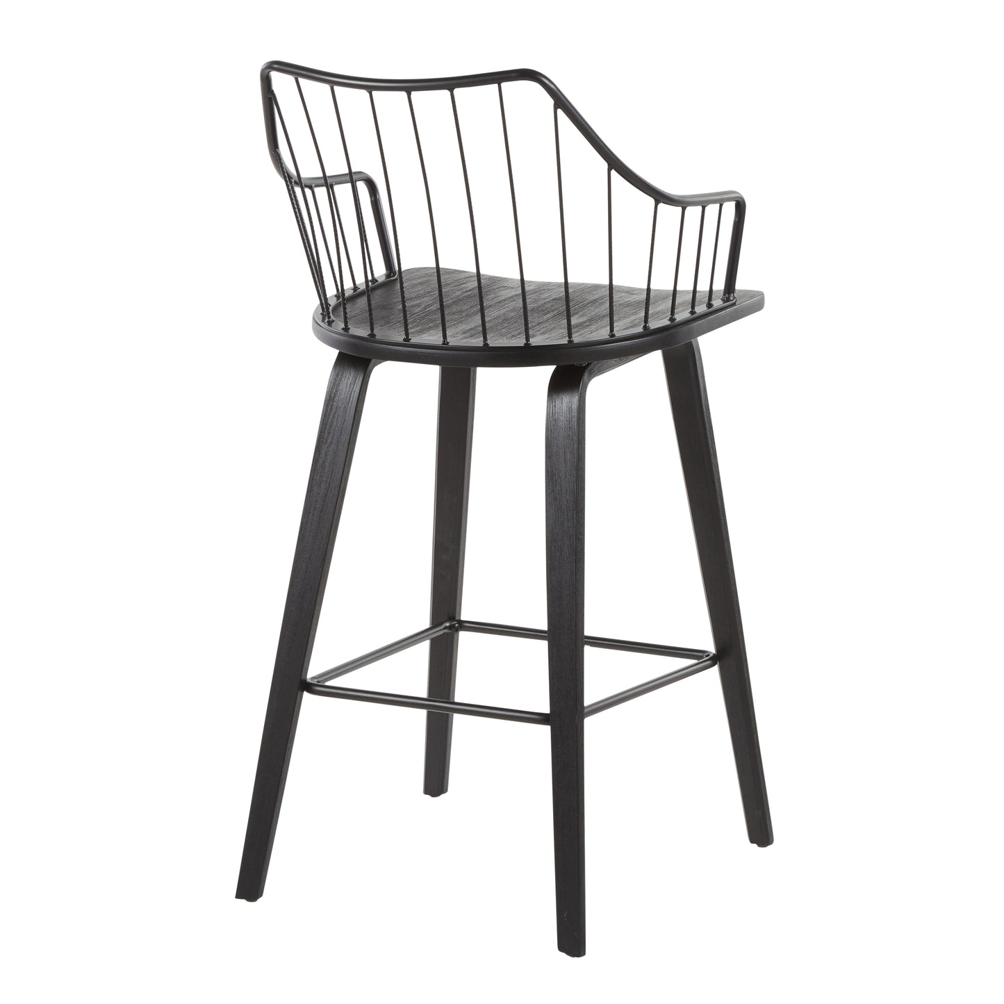 Winston Farmhouse Counter Stool in Black Wood and Black Metal by LumiSource