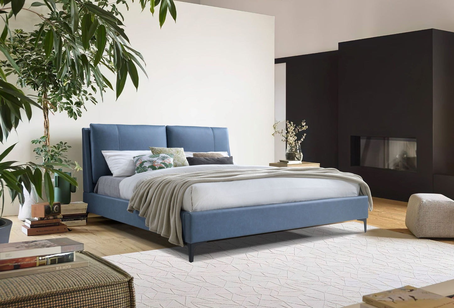 Upholstered Blue King Bed