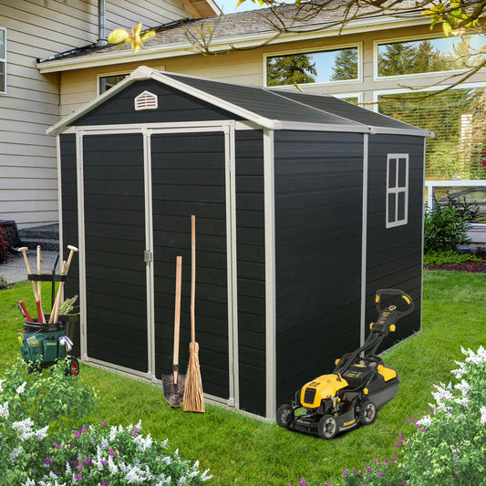 6x8ft Resin Outdoor Storage Shed Kit-Perfect to Store Patio Furniture,Black