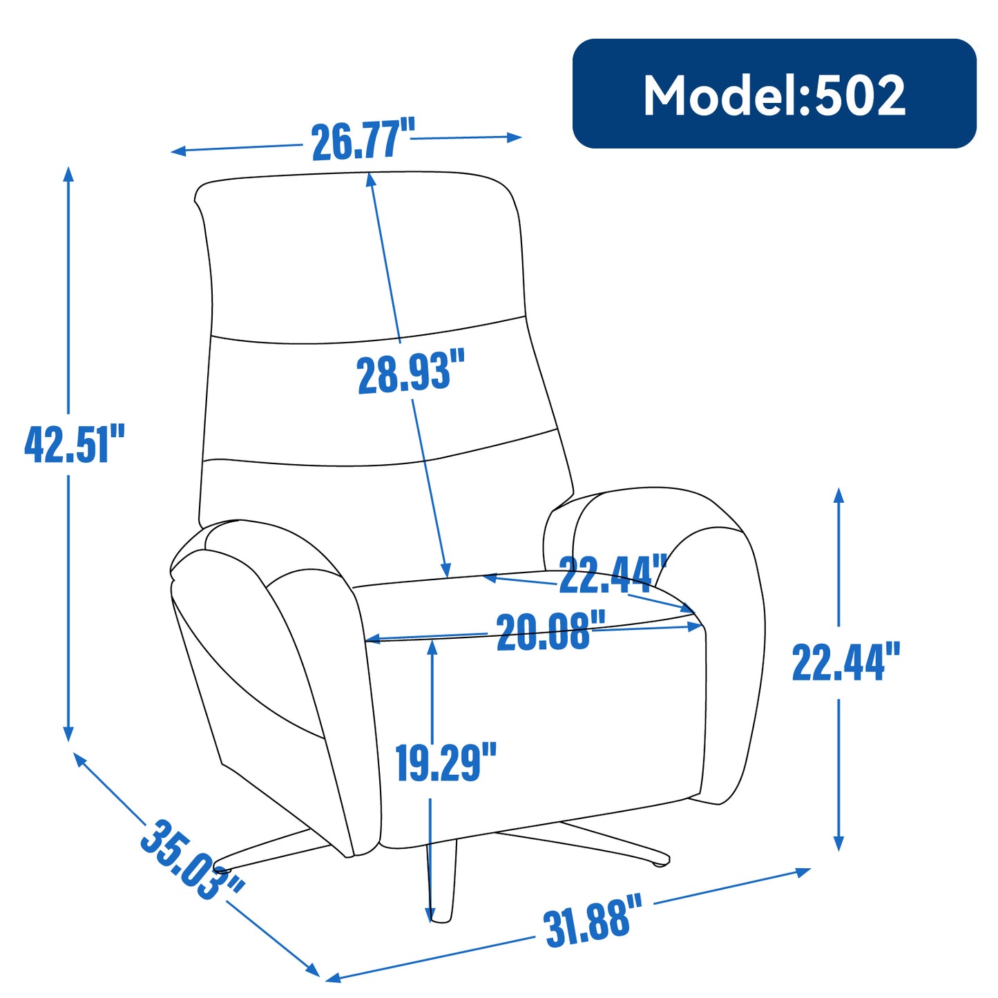 Blue Leatheraire Dual Motor 270° Swivel Power Recliner Chair With Heavy Duty Motion Mechanism, USB and Type-C Charging Ports.