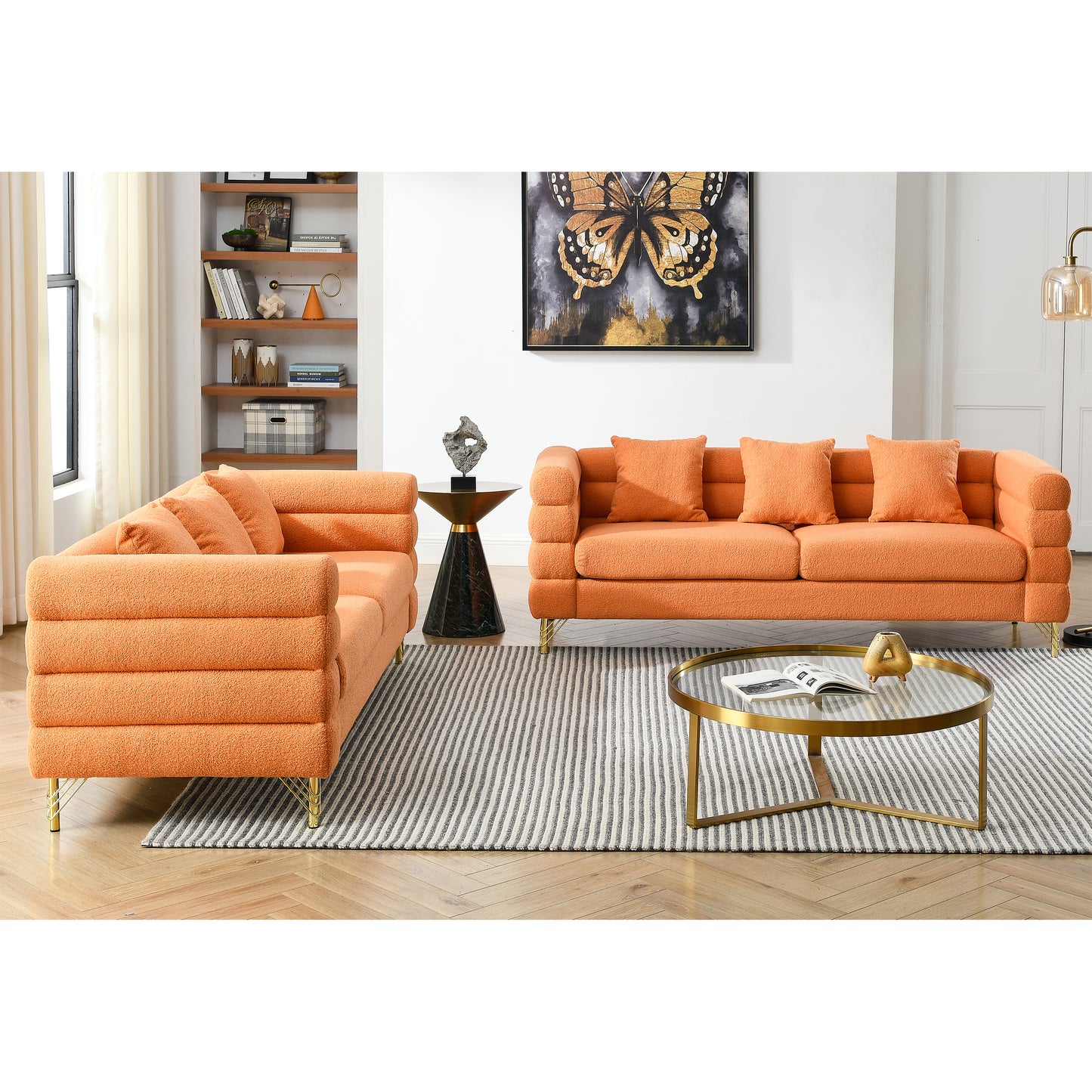 3-seater + 3-seater Combination sofa.ORANGE teddy