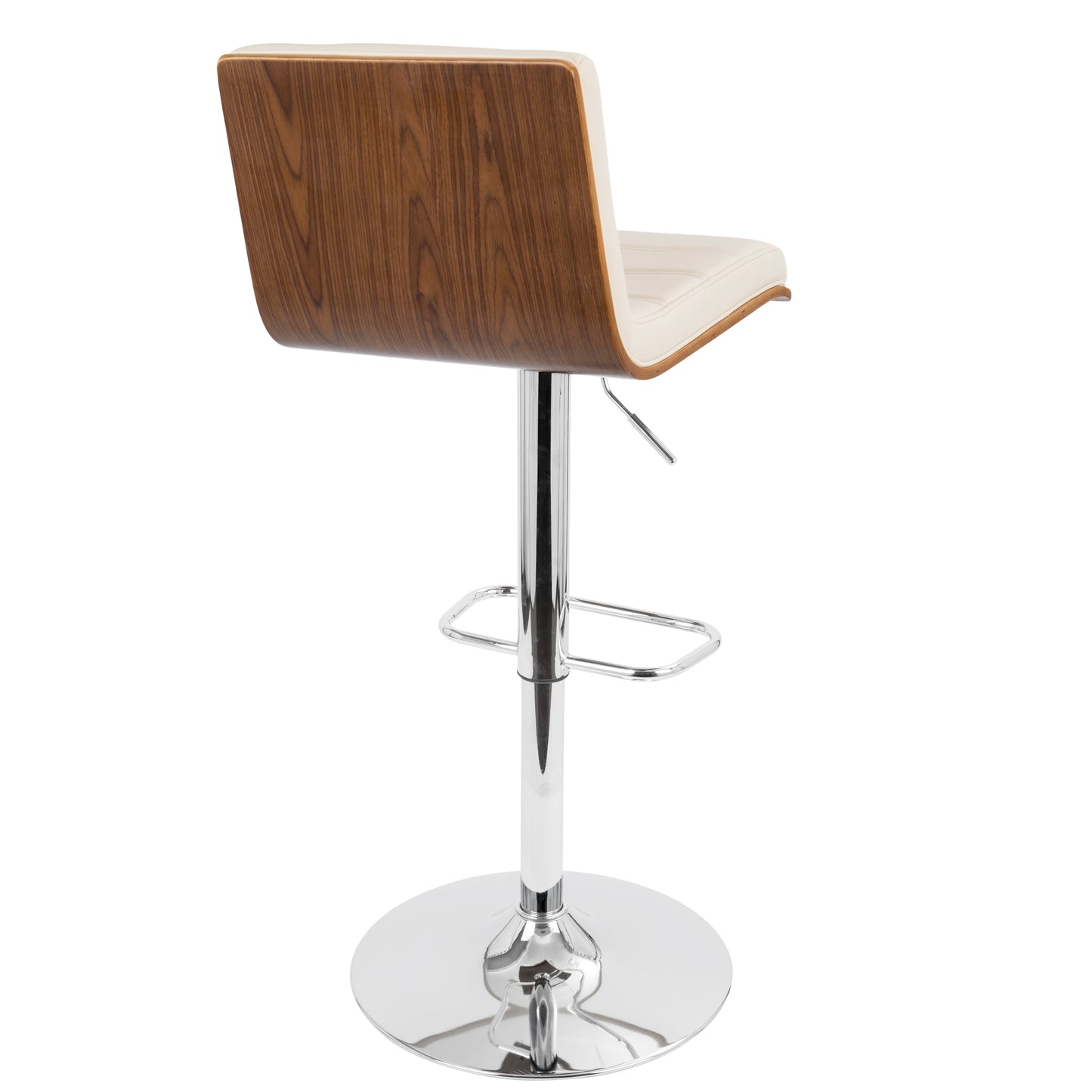 Vasari Mid-Century Modern Adjustable Barstool with Swivel in Walnut and Cream Faux Leather by LumiSource