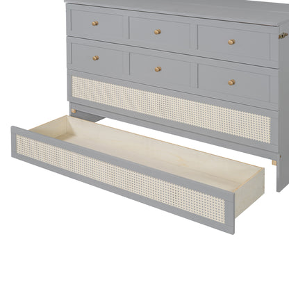 Queen Murphy Bed with Large Drawers,Gray