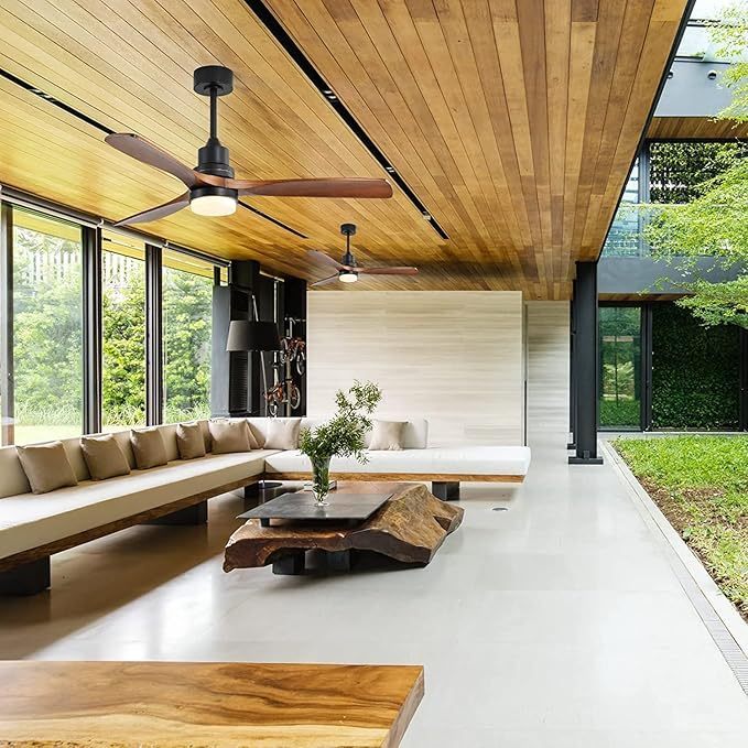 60 inch 3 Solid Wood Blade DC Motor Ceiling Fan Decorate for the Living Room with Light